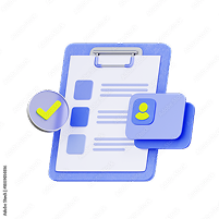 アカウント登録の3Dイラスト画像。バインダーに書類が挟まっている様子。